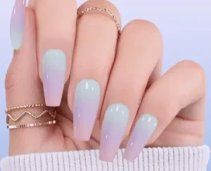 Short Summer Nails with pastel lavender and mint green ombre design