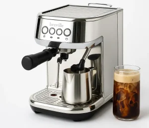 Breville espresso machine with iced coffee glass