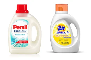 Persil vs Tide detergent bottles showing is Persil better than Tide