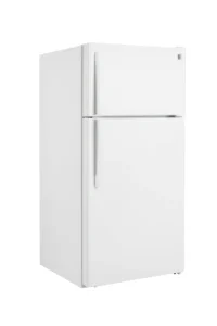 White top-freezer refrigerator with sleek handles