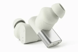 Minimalist white wireless earbuds