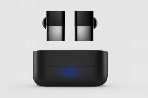 Black wireless earbuds with case