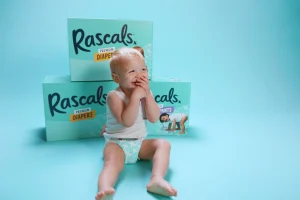 Smiling toddler wearing Rascal and Friends Diaper