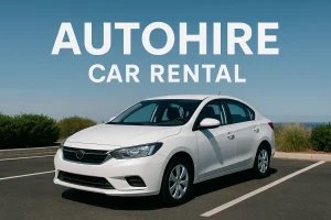 Autohire Car Rental white sedan parked