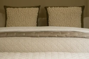 Quilted neutral bed with pillows