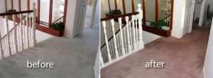 carpet cleaning comparison in a hallway