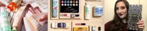Flat lay of assorted beauty products