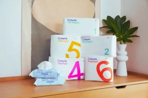 Coterie Diaper full size range with wipes on shelf