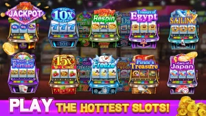 Colorful slot machine game interface featuring