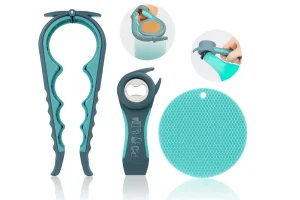Multi-use teal jar opener set