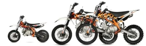 Kayo dirt bike lineup showcasing different model sizes