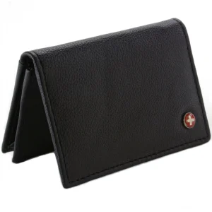 Black leather card holder with Swiss emblem