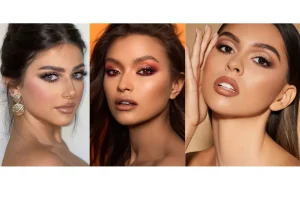 women showcasing different makeup looks with bold eyeshadow