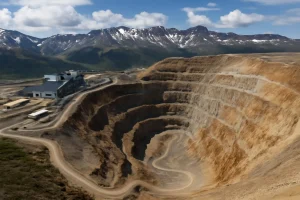 Aerial view of Red Chris Mine open-pit site