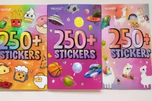 colorful sticker books labeled '250+ Stickers