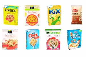 All Cereals product boxes display in a row