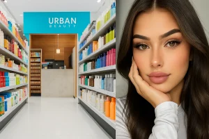 Urban beauty concept showing a modern beauty store