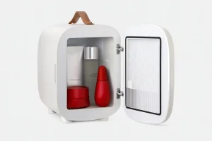 Mini skincare fridge with products