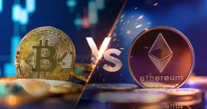 Close-up shows Bitcoin and Ethereum coins
