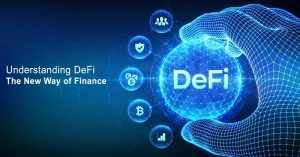 DeFi concept graphic with icons for users