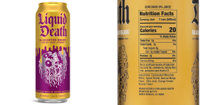 Liquid Death tea can and its nutrition panel