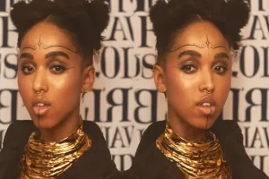 A gold septum piercing