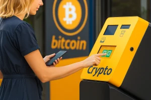 Woman using a crypto ATM