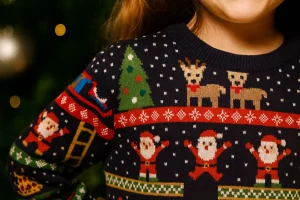 Colorful Christmas sweaters celebrating winter