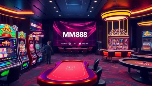 Engaging online gaming atmosphere at MM88 with colorful slot machines and live dealer tables
