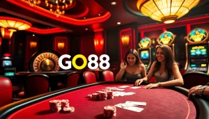 Experience thrilling gameplay at GO88 with vibrant roulette, poker chips, and casino excitement.