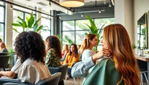 Omnia Salon clients enjoying complimentary haircuts and highlights in a luxurious setting.