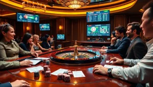 7upbet players strategizing at an elegant casino table amidst lively betting action.