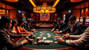 Experience excitement at the NH88.net poker table with intense gameplay and colorful poker chips.