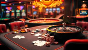 Experience the thrill of nova88 with an elegant casino setup featuring poker chips and a roulette wheel.