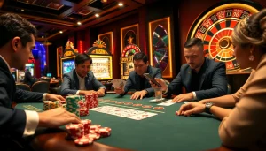 Play poker at ulat 123 with colorful chips and luxurious casino ambience.