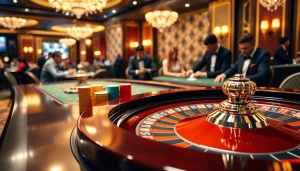 Players enjoying an exciting game of GO99 at a roulette table in a luxurious casino setting.