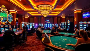 KJC online casino showcasing vibrant poker action with professional dealers and dazzling slot machines.