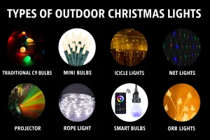 Types of outdoor Christmas lights infographic