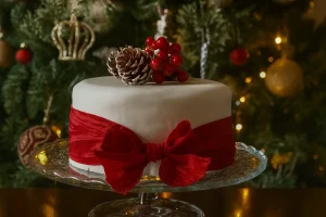 Classic Christmas cake with red bow