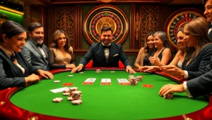 Engaging players at a blackjack table showcasing excitement and strategy at https://rr88a.us.com/.