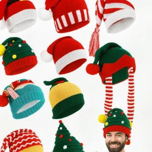 Colorful knitted Christmas hats