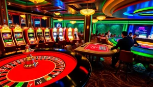 LUCKYWIN casino experience with vibrant roulette, lively players, and luxurious ambiance.