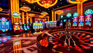 Experience the excitement of VMAX gaming at a luxurious casino with roulette and engaging slot machines.