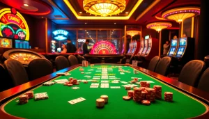 Players enjoying the k9k9 game while betting chips at a luxurious casino table.