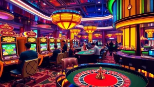 SODO66 players engaging at a vibrant casino table, showcasing excitement and casino ambiance.