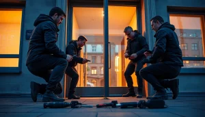 Schlüsselnotdienst Mannheim-Techniker öffnen fachkundig eine Tür und betonen professionelle Schlüsseldienstleistungen.