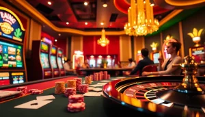 Exciting online gambling scene at New88bet.us featuring poker chips and slot machines.