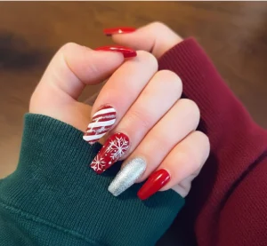 red and white christmas nails 