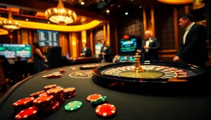 Engaging casino scene showcasing poker chips, embodying the essence of 'imprumut' in strategic gambling.