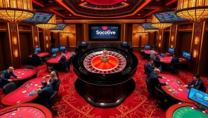 Socolive enhances the online gambling experience with a luxurious casino atmosphere featuring an engaging roulette wheel.